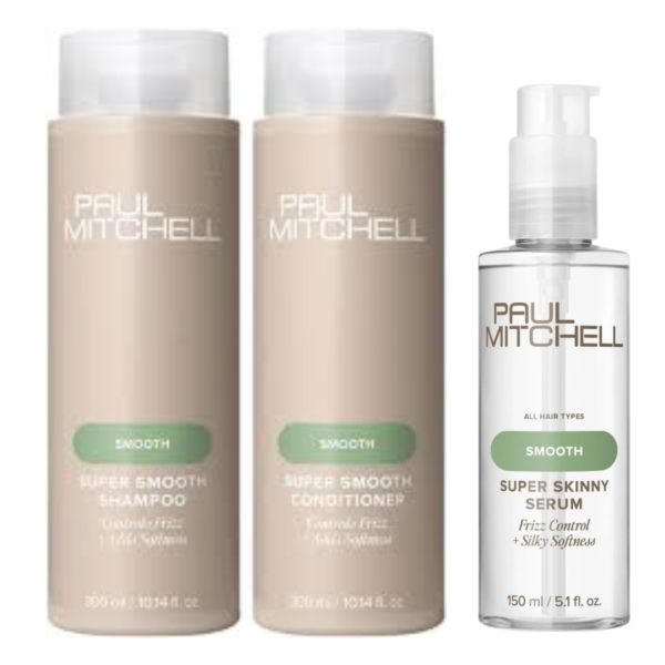 PAUL MITCHELL Super Smooth rinkinys (šampūnas, kondicionierius ir serumas)