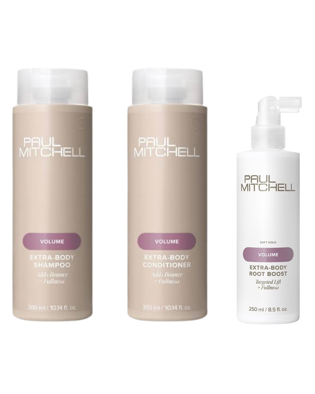 PAUL MITCHELL EXTRA - BODY Rinkinys (šampūnas, kondicionierius ir šaknų iškėlimo purškiklis)